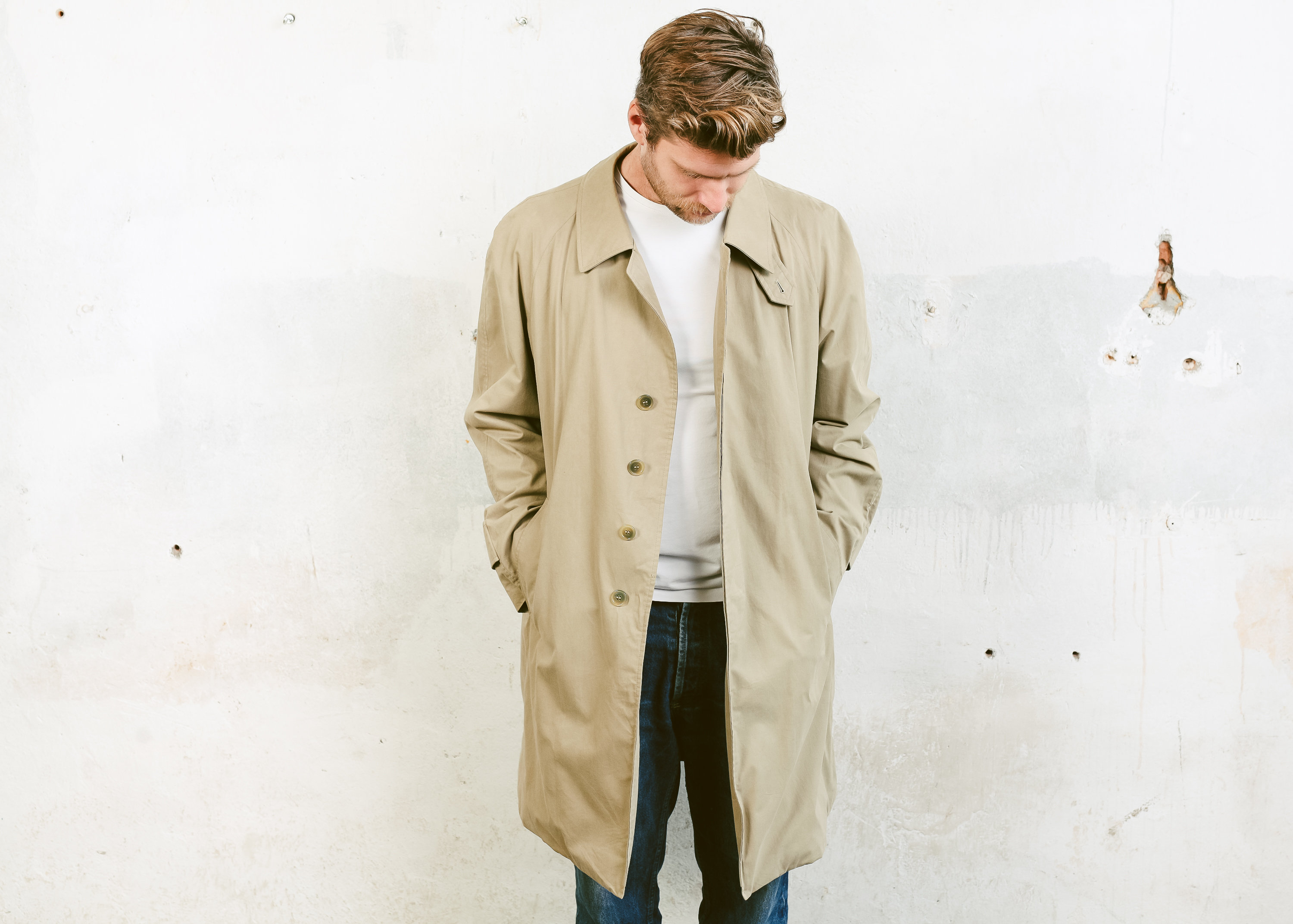 Vintage 90 Mac Coat .Men's Beige 90s Duster Coat Oversized Jacket ...