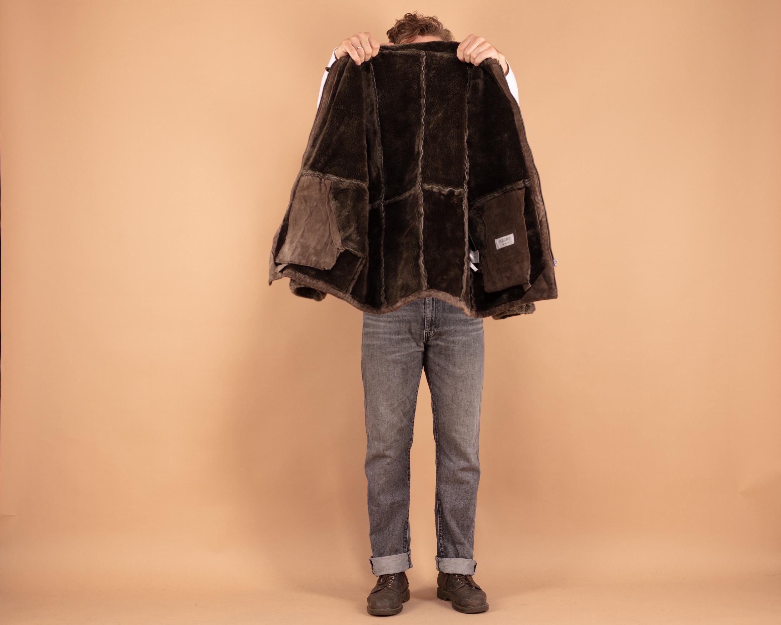 Veste Daim Véritable Peau De Mouton - Taille L (42) - Doublure Sherpa - Vintage Années 90 - Marron