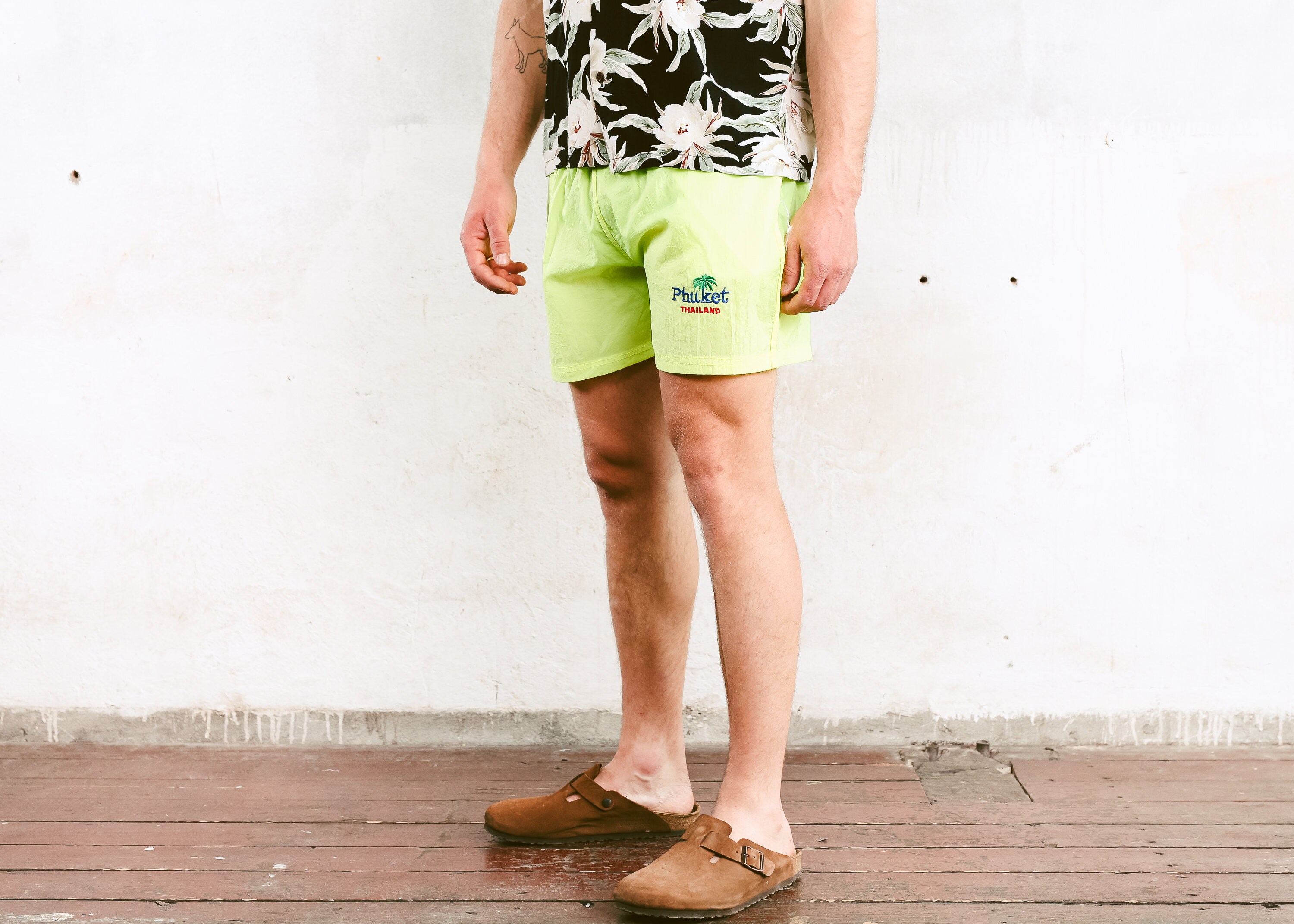 Vintage Neon Summer Shorts . Bold 90s Beach Shorts Men's Short Pants