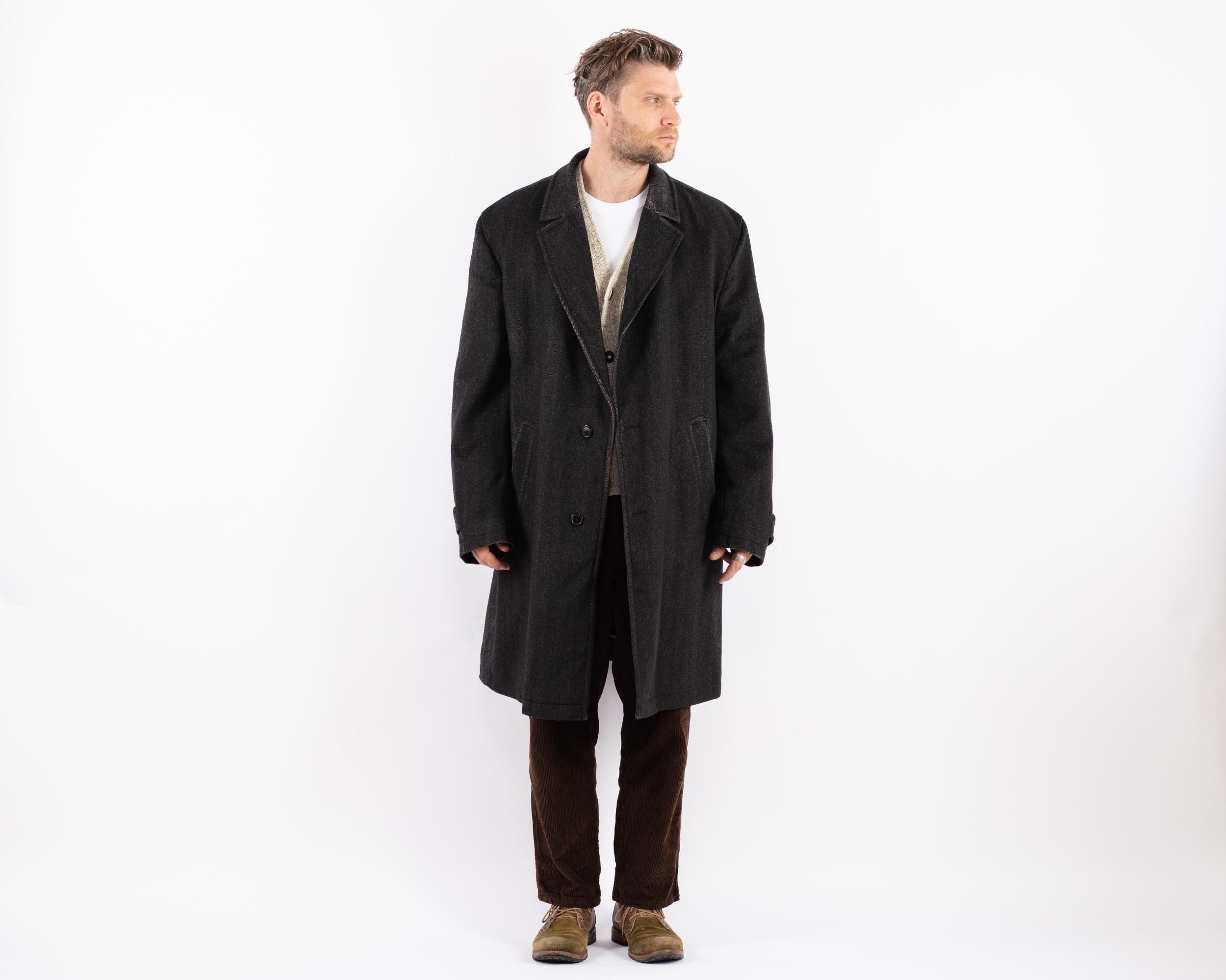 Vintage Gray Wool Blend Overcoat, Men