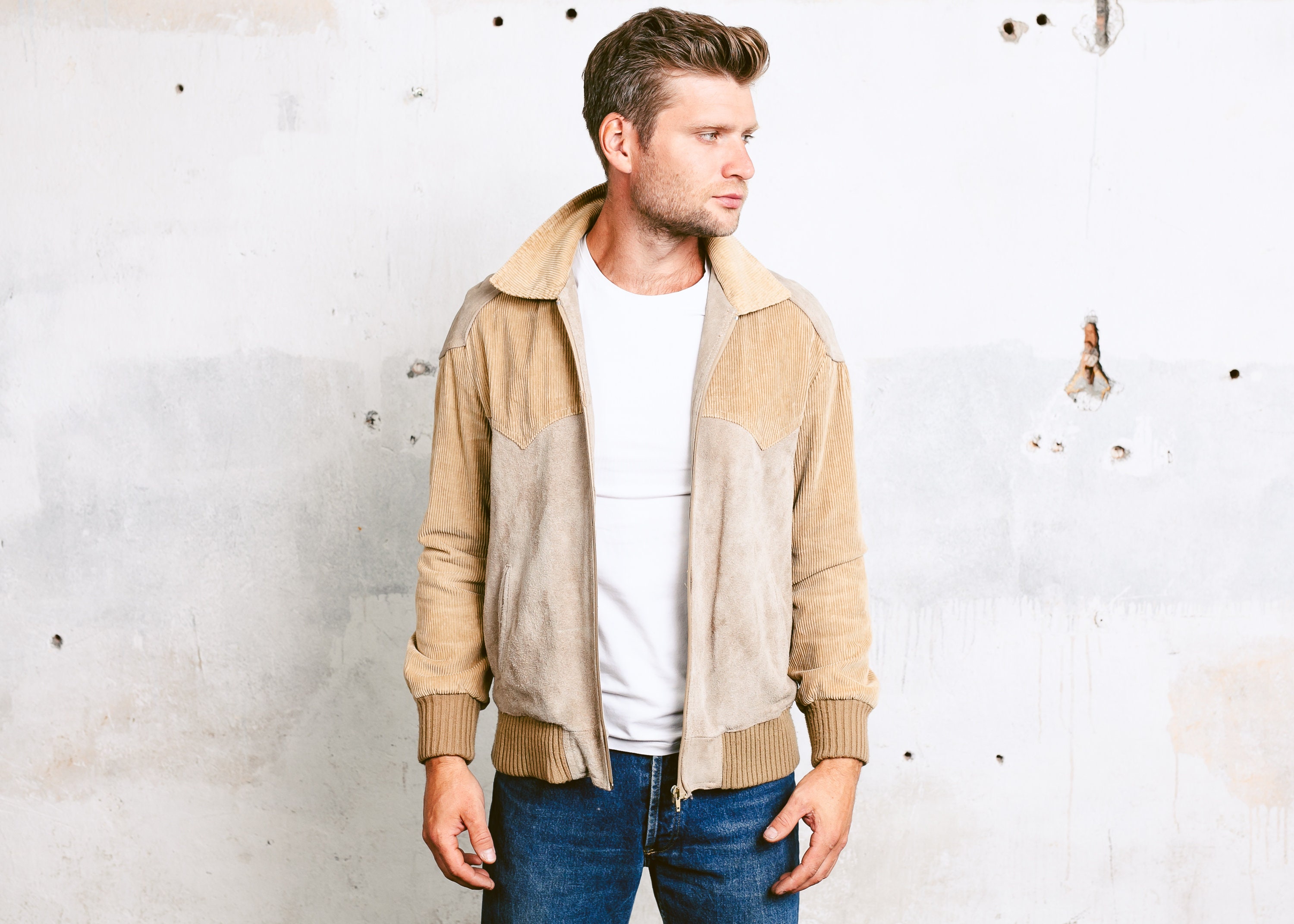 Suede Zip Up Jacket . Vintage 70s Leather Suede Bomber Jacket Mens ...