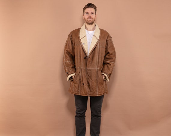 Oversized Sheepskin Coat, Size Large XL, Men Vint… - image 1