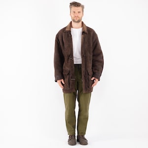 Brown Sheepskin Suede Coat, Size L Vintage Sheepskin Coat, 80&#39;s Shearling Coat, Brown Sheepskin Coat, Western Cowboy Coat, BetaMenswear
