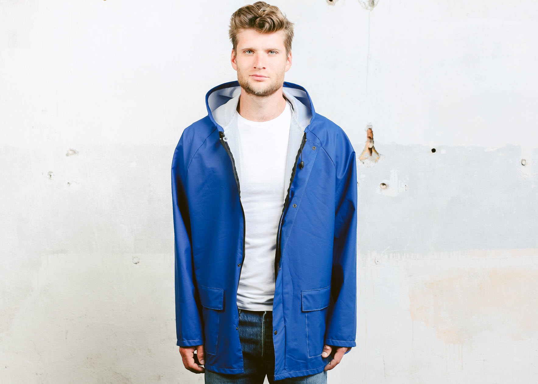 Vintage Rain Jacket . 80s Windbreaker Jacket Festival Coat Outerwear