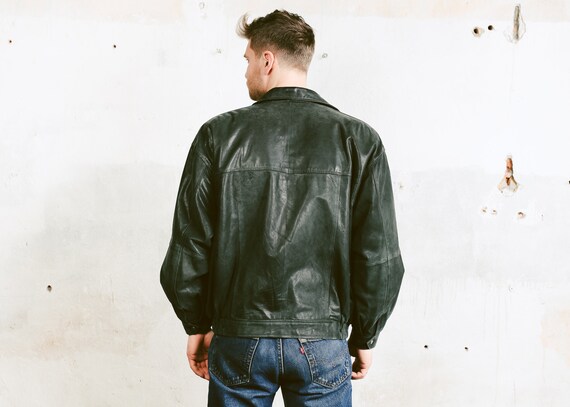 Vintage 80s Lederen Bomber jas. Mannen zwarte pilotjack vacht vlucht Aviator Jacket Men kleding Biker jasje. maat grote L Vintage 80s Lederen Bomber jas. Mannen zwarte pilotjack vacht vlucht Aviator Jacket Men kleding Biker jasje. maat grote L