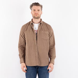 Beige Corduroy Men&#39;s Shirt, Men Size L Button Up Shirt, Grunge Wear, Men Streetwear, Trucker Corduroy Shirt, Urban Streetwear, Americana