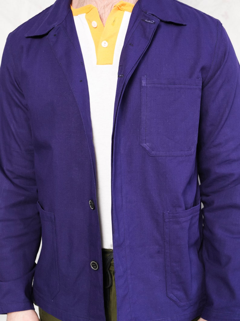 Chore Jacket 90s work france indigo work navy blue men vintage workwear outerwear mechanic boyfriend gift size medium m