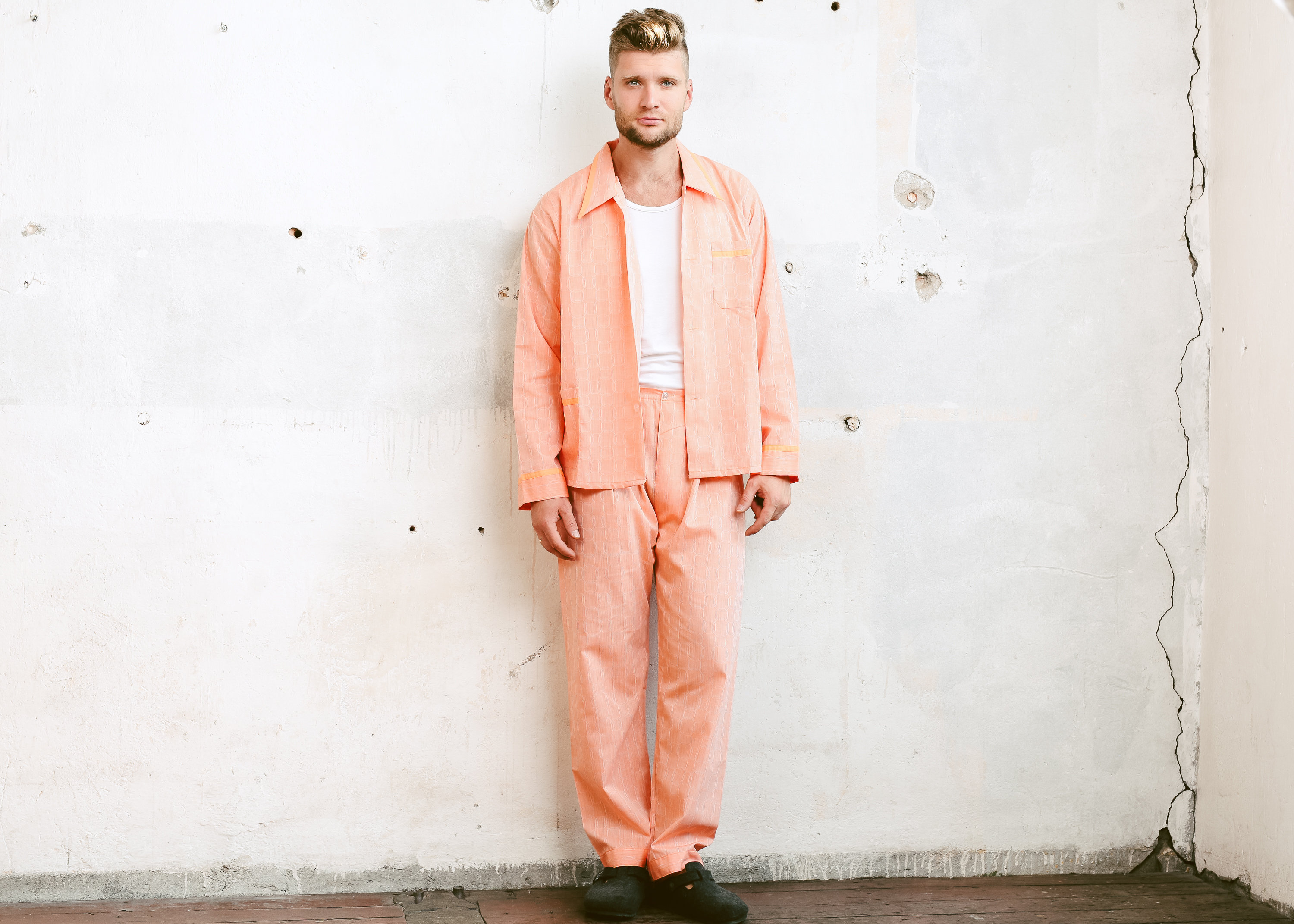 1970s Retro Pajamas Set . Men Gift Idea Vintage 70s Men Orange Pajamas ...