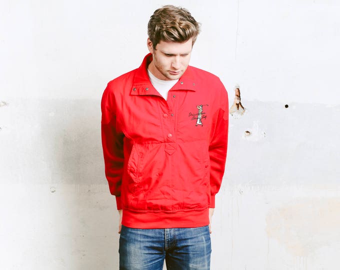 Mens Red Smock Jacket . Vintage 80s Shell Jacket Windbreaker Unisex Wind Jacket Spring Jacket Mens Red Sweatshirt Outerwear . size Medium