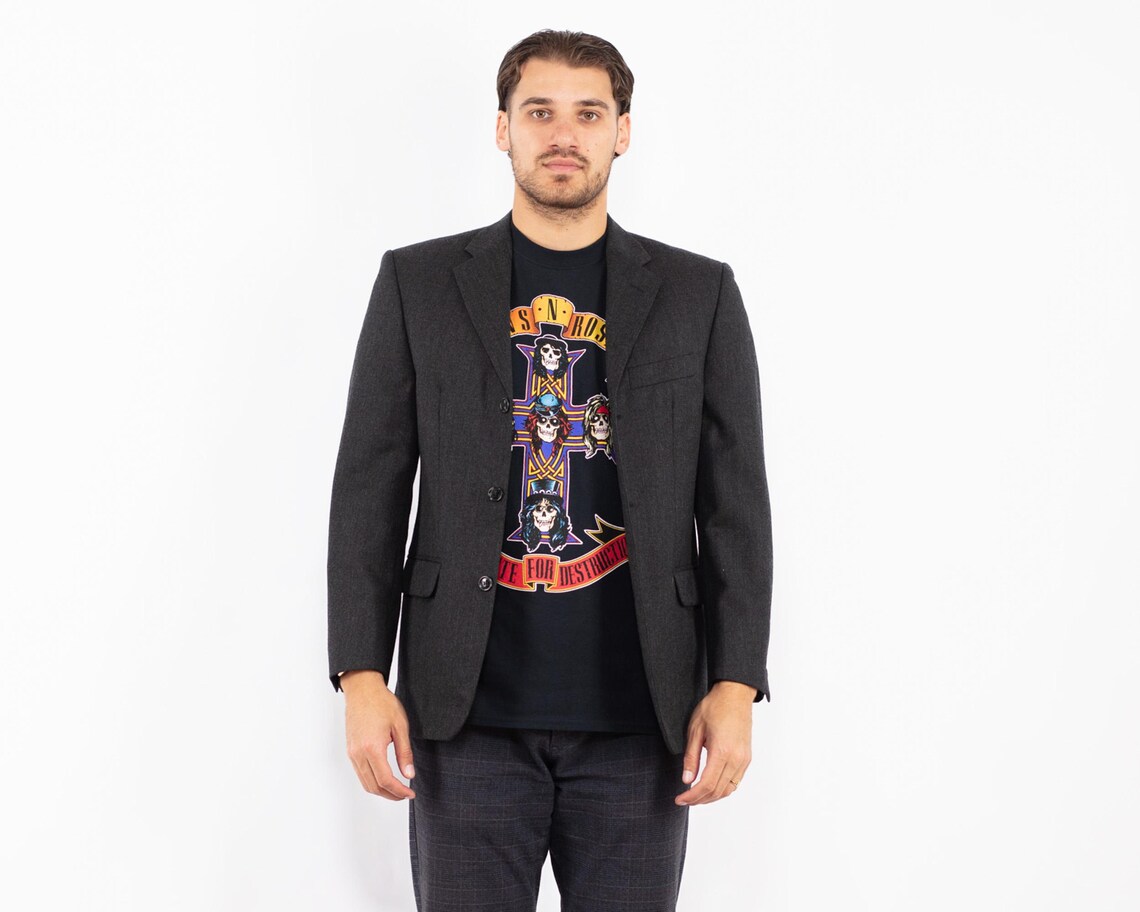 90s Vintage Gray Wool Blazer, Retro Sport Coat, Men's Size M, foto 1 di 5