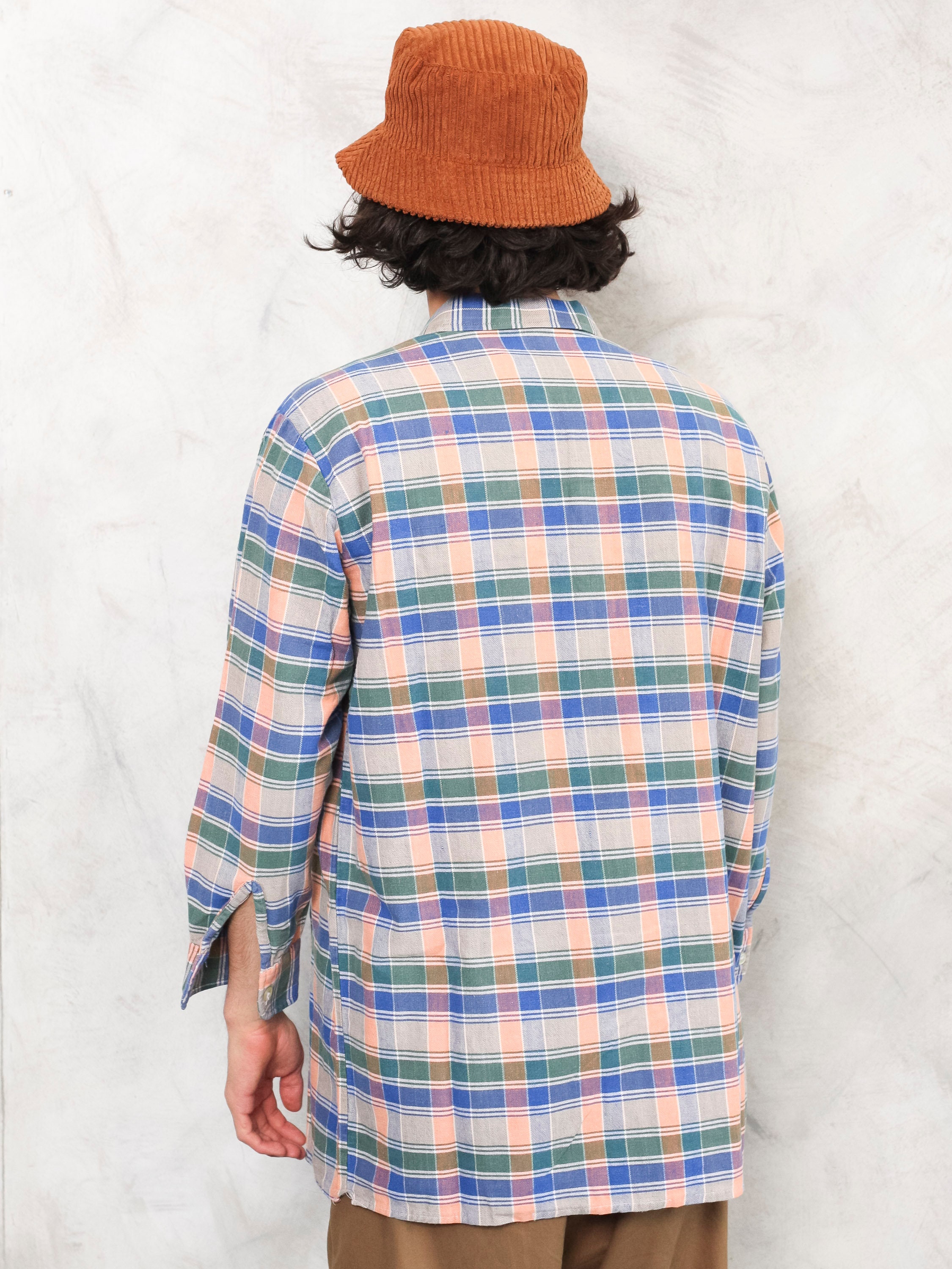 Plaid Smock Shirt men button up multi color shirt peasant farmer shirt
