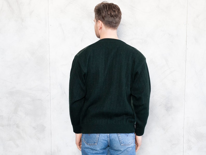 Vintage Men Jacket knitted cardigan suede front cardigan argyle print sweater rockabilly vintage green men/'s aviator jacket size large