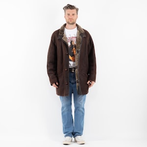90s Brown Men&#39;s Sheepskin Coat, Size XL Vintage Shearling Coat, Retro Leather Coat, Yellowstone Coat, Rugged Western Wear, Men&#39;s Clothing