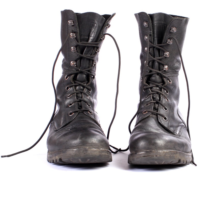 Black COMBAT Boots . Mens Army Lace Up Distressed Leather Etsy