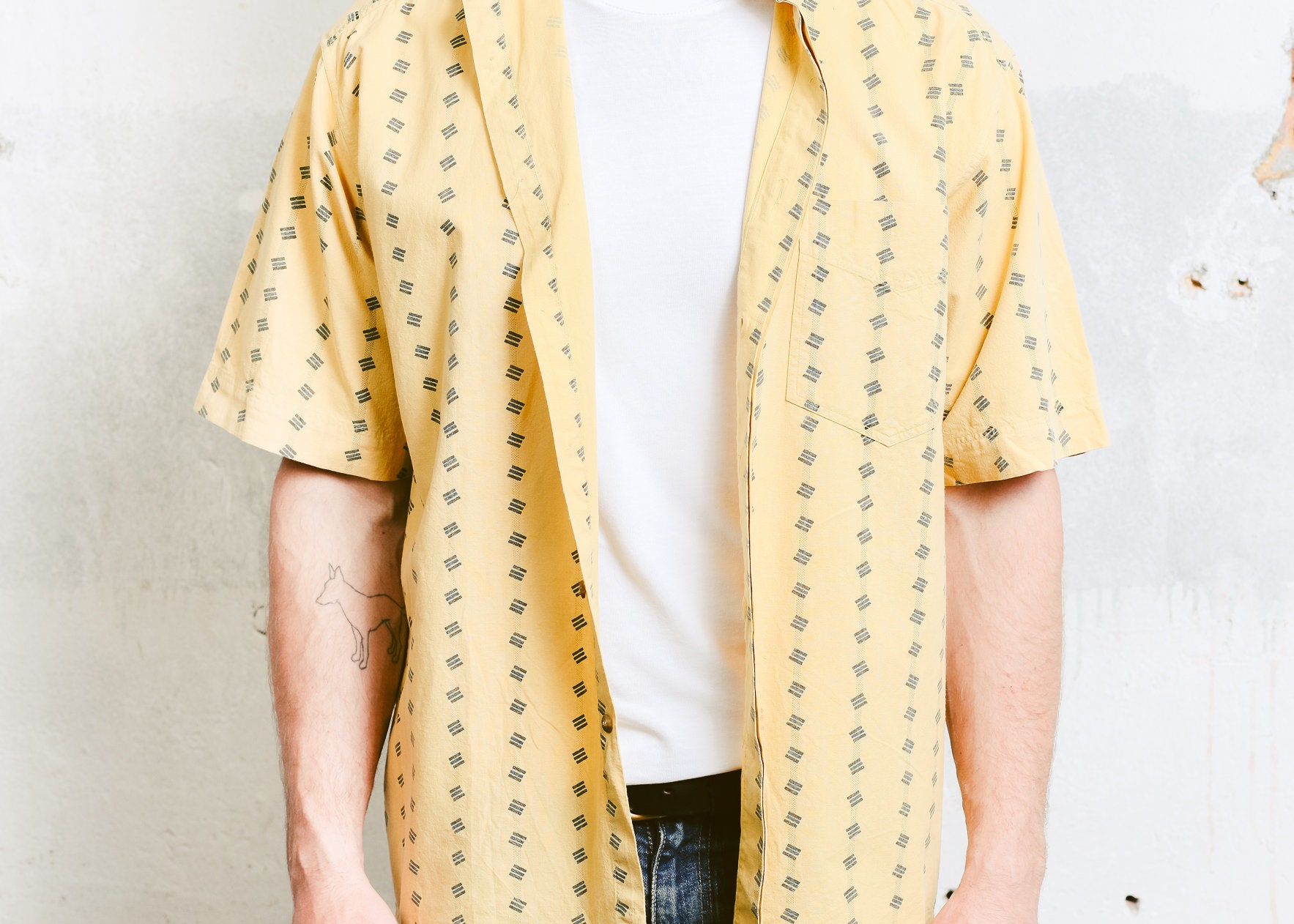 90s band collar shirt