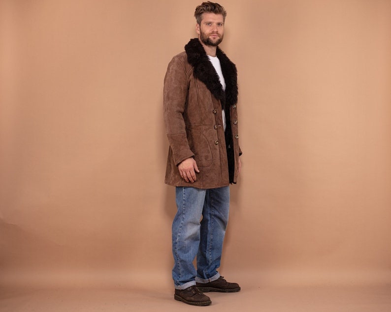 Original Sheepskin Coat Men 70's, Men Size M Shearling Coat, Western Coat, Winter Suede Coat, Shearling Coat, Mens Clothing, BetaMenswear image 2