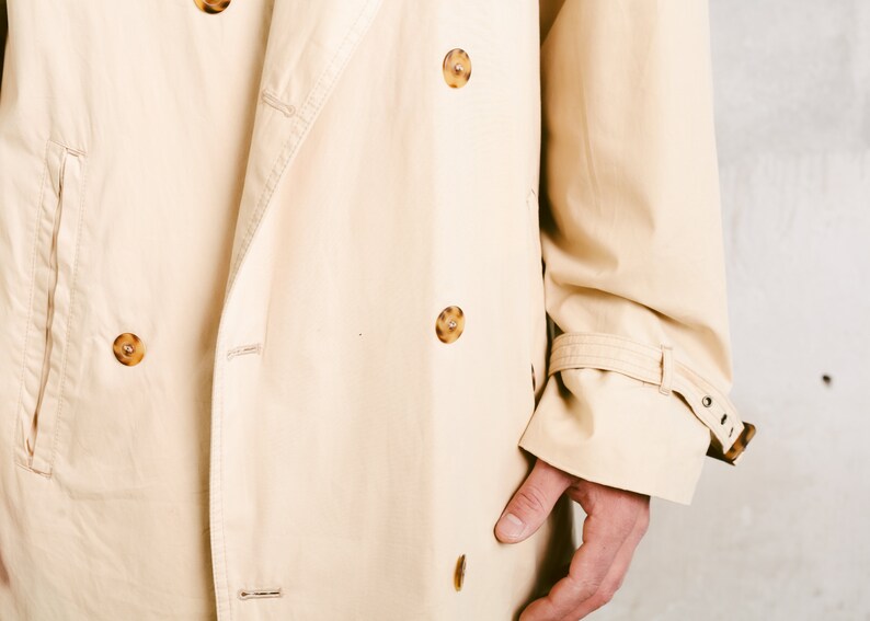 Men Beige Trench Coat 1990s Vintage Light Autumn Mac Coat Men/'s Overcoat Belted Rain Mac Duster Coat size Extra Large XL