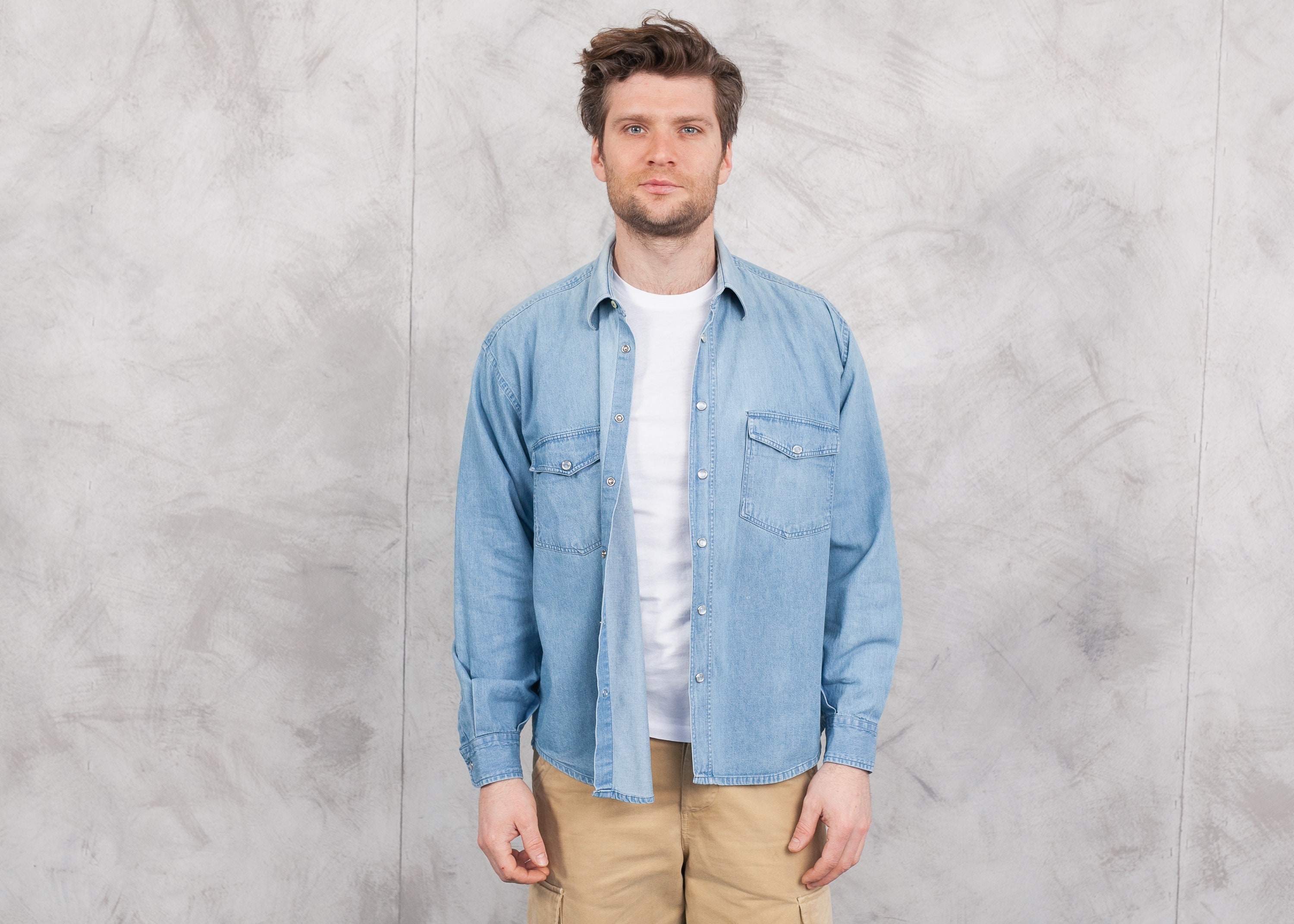 pearl button denim shirt