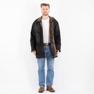 90&#39;s Black Sheepskin Coat, Size L Sheepskin Coat, Men Shearling Coat, Retro Leather Coat, Black Barn Coat, Mens Clothing, BetaMenswear