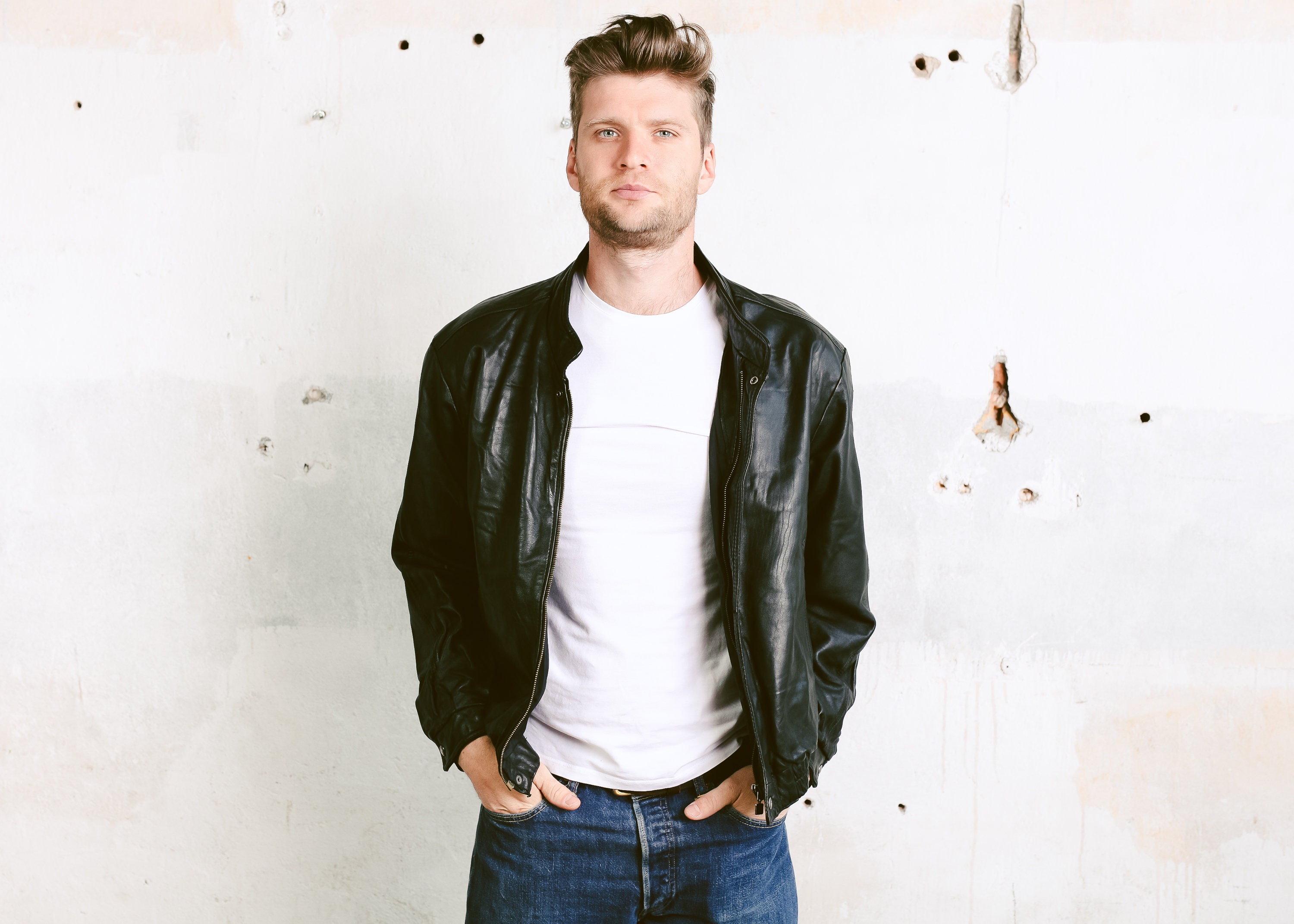 80s leather jacket look