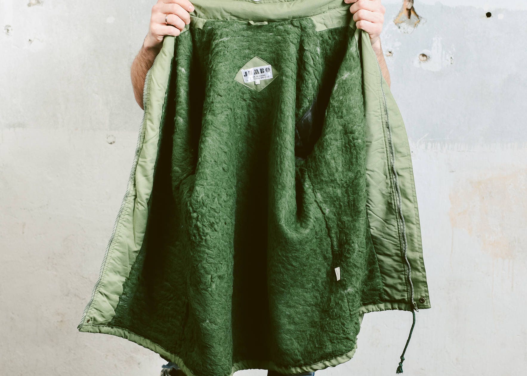 Green Men's Parka Coat . 80 Jacket Vintage Insulated 1980s Faux Fur ...