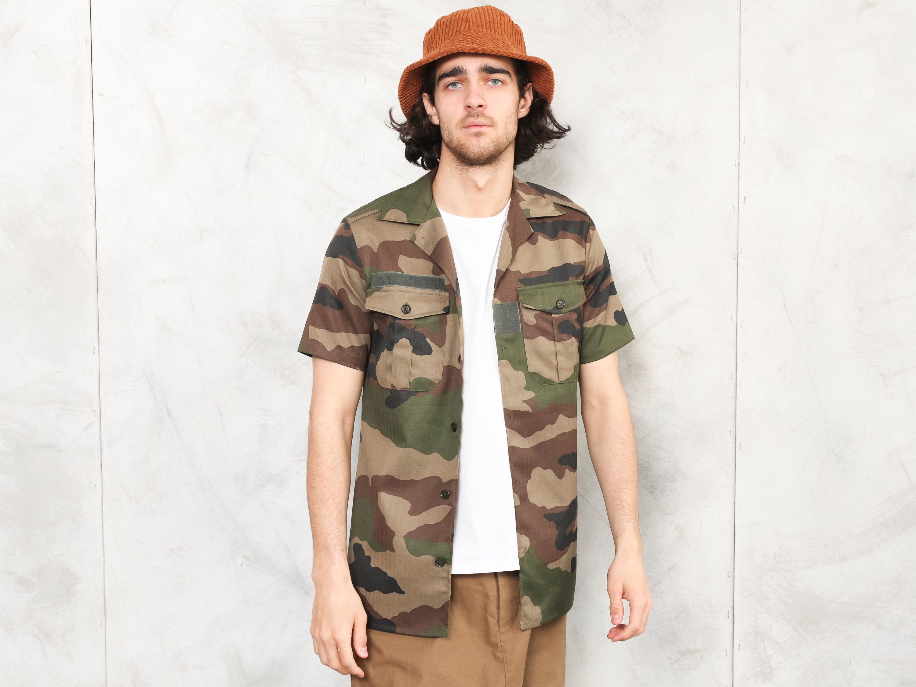 Military Surplus Shirt vintage army button up camo green 70s jacket