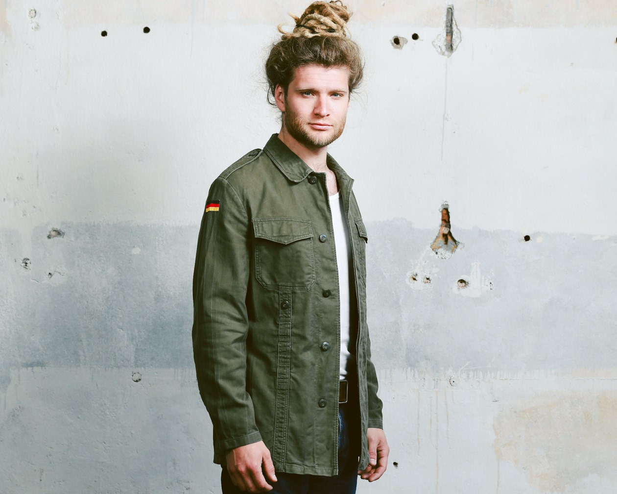 Vintage 80s Parka . German Flag MILITARY Jacket Men's Khaki