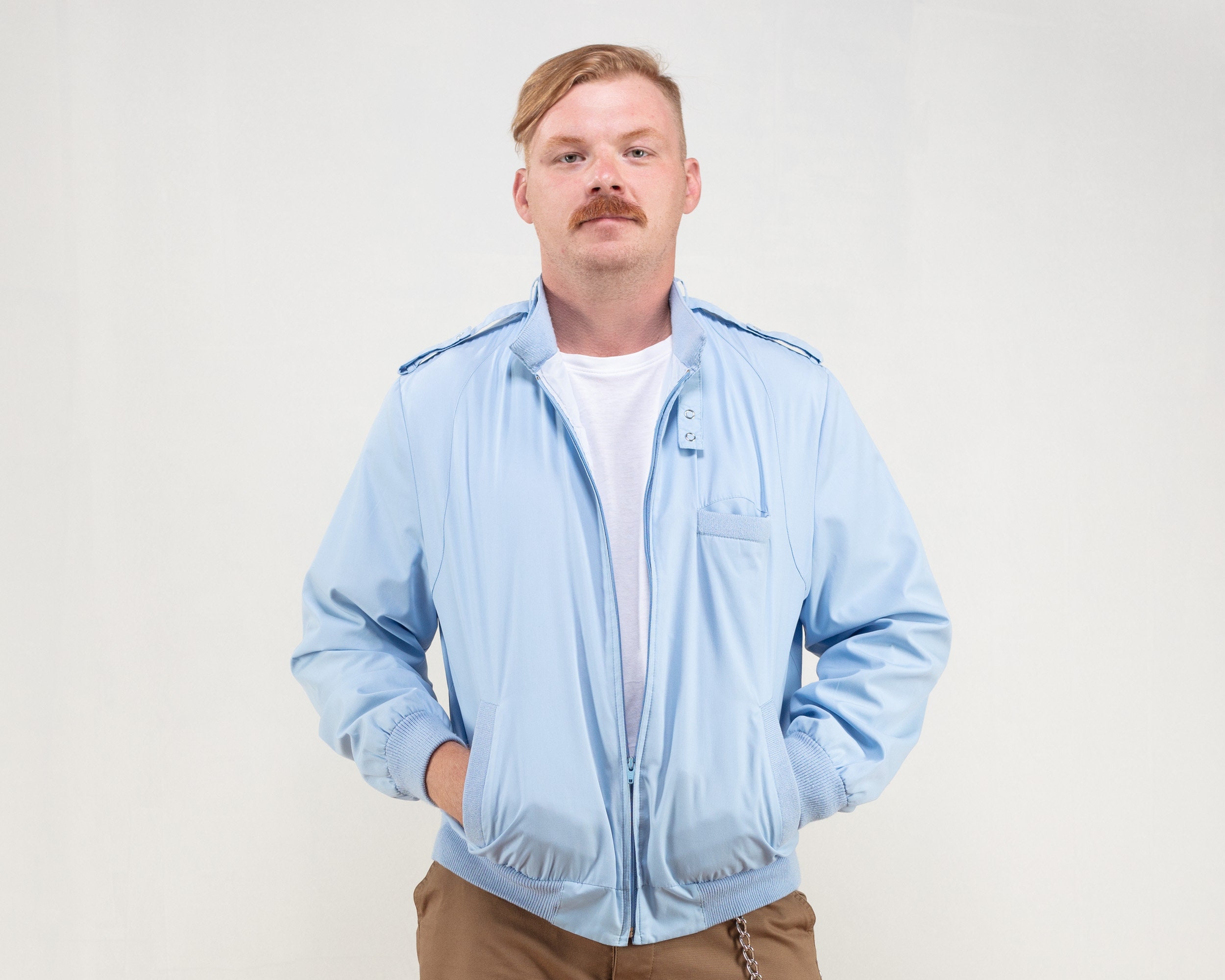sky blue bomber jacket