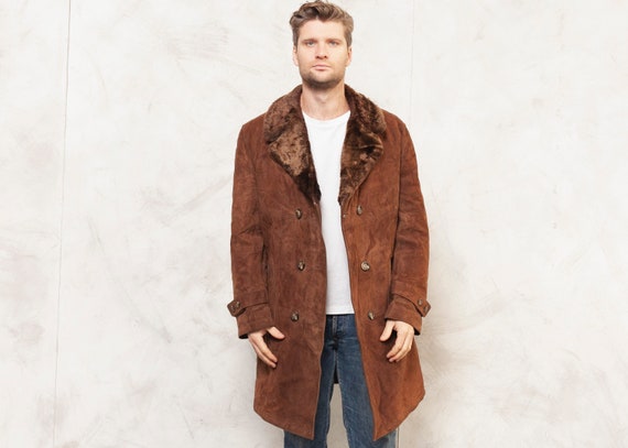 80s Suede Coat Shearling Vintage Men's Beige Suede
