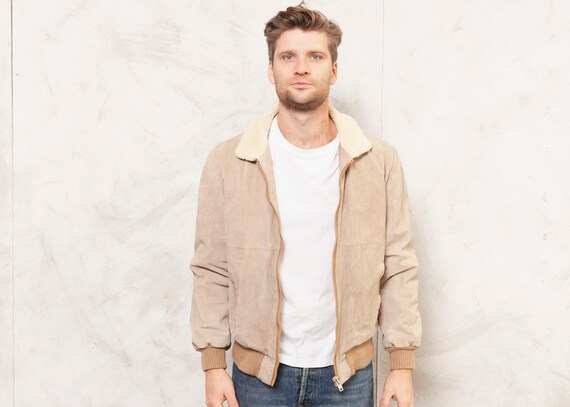 80s Suede Jacket Vintage Faux Sheepskin 1980s Men