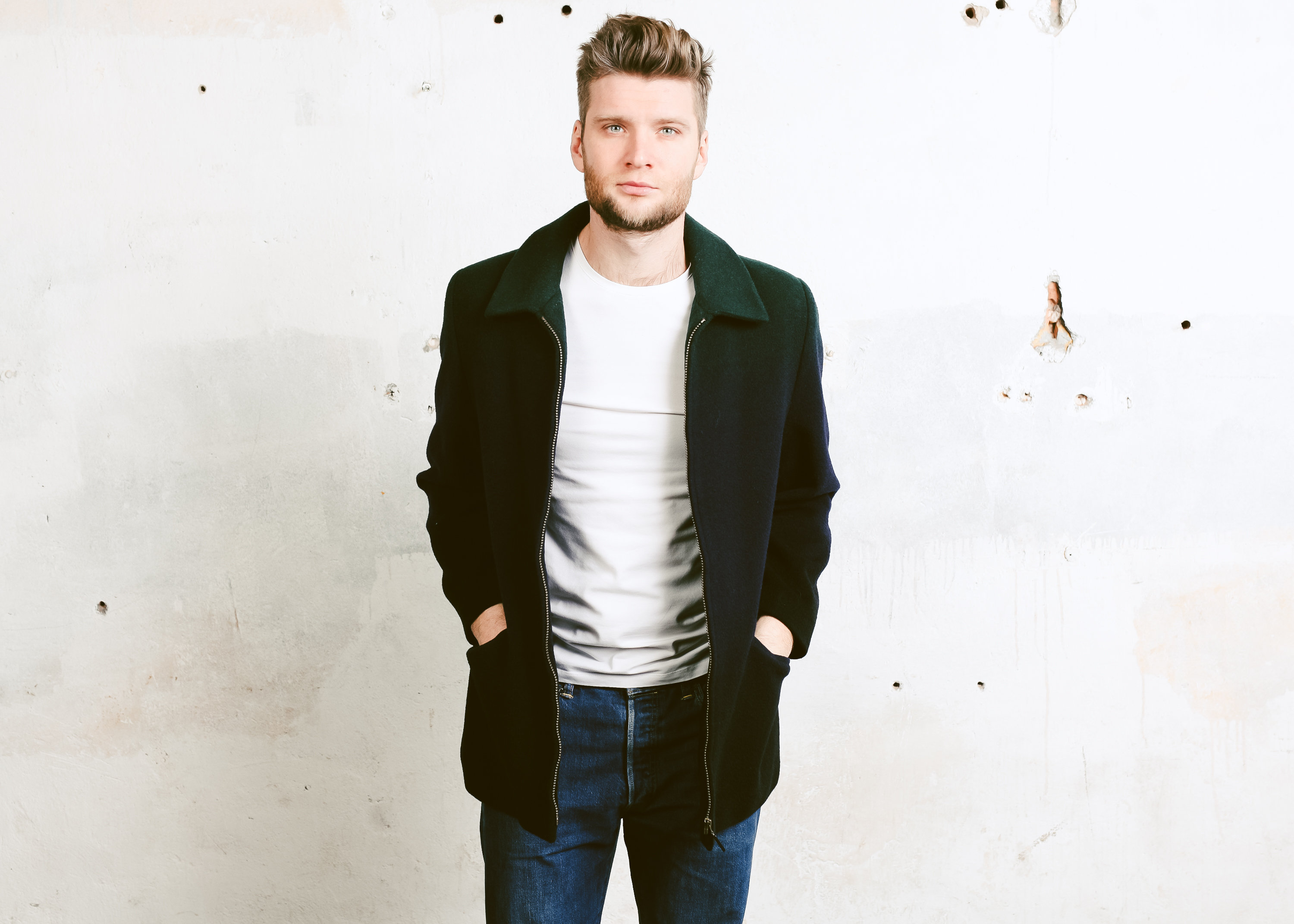 Vintage Mens Wool Jacket . Mens Short Pea Coat Parka Jacket Outerwear Wool Blend Short Coat