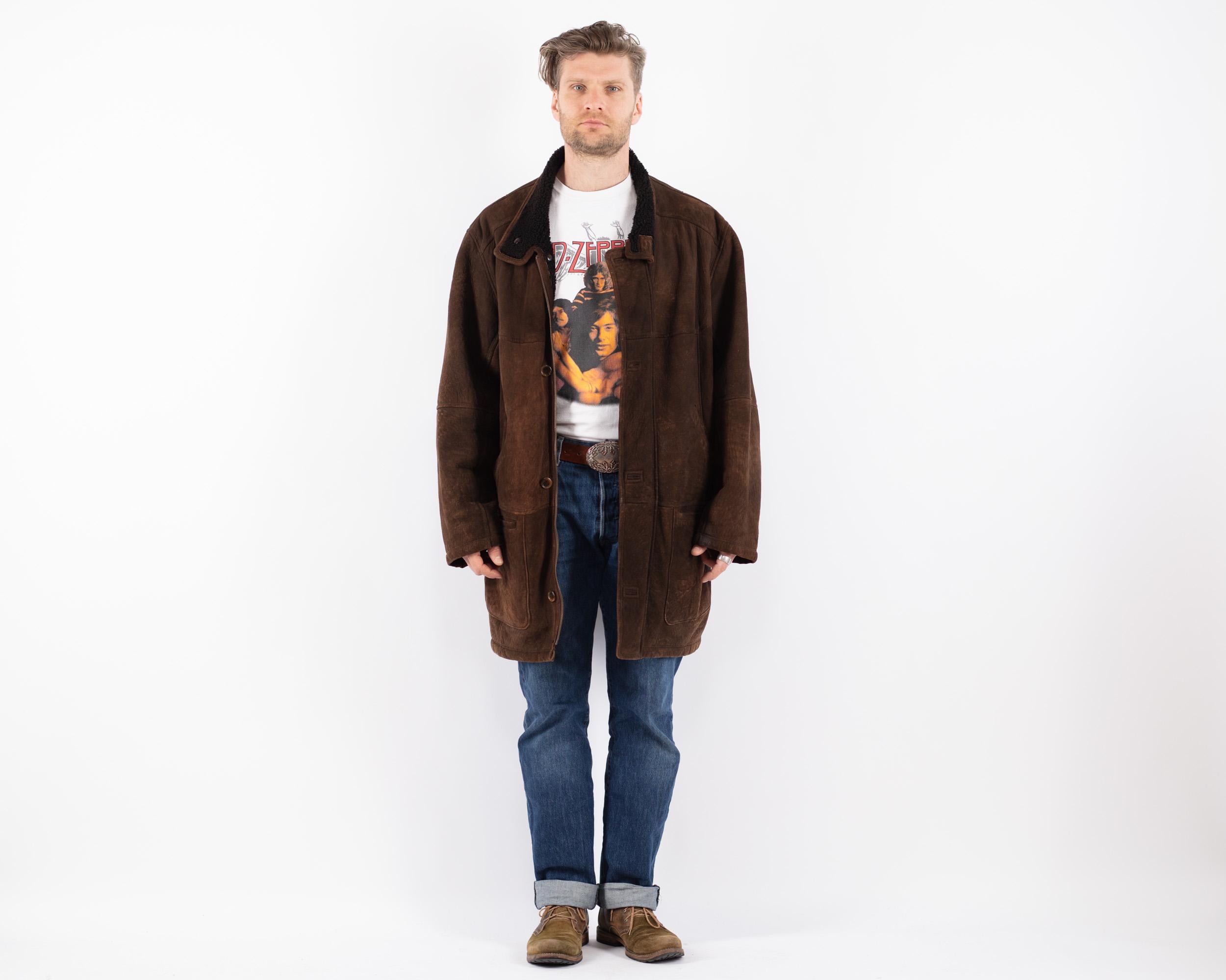 90s Oversized Sheepskin Coat, Men Size Large XXL Sheepskin Coat, Men Shearling Coat, Retro Leather Overcoat, Mens Clothing, BetaMenswear