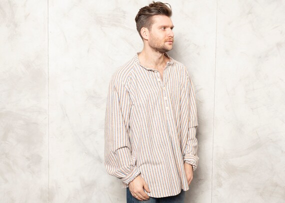 Collarless Smock Shirt Men Button Up Collarless Sh