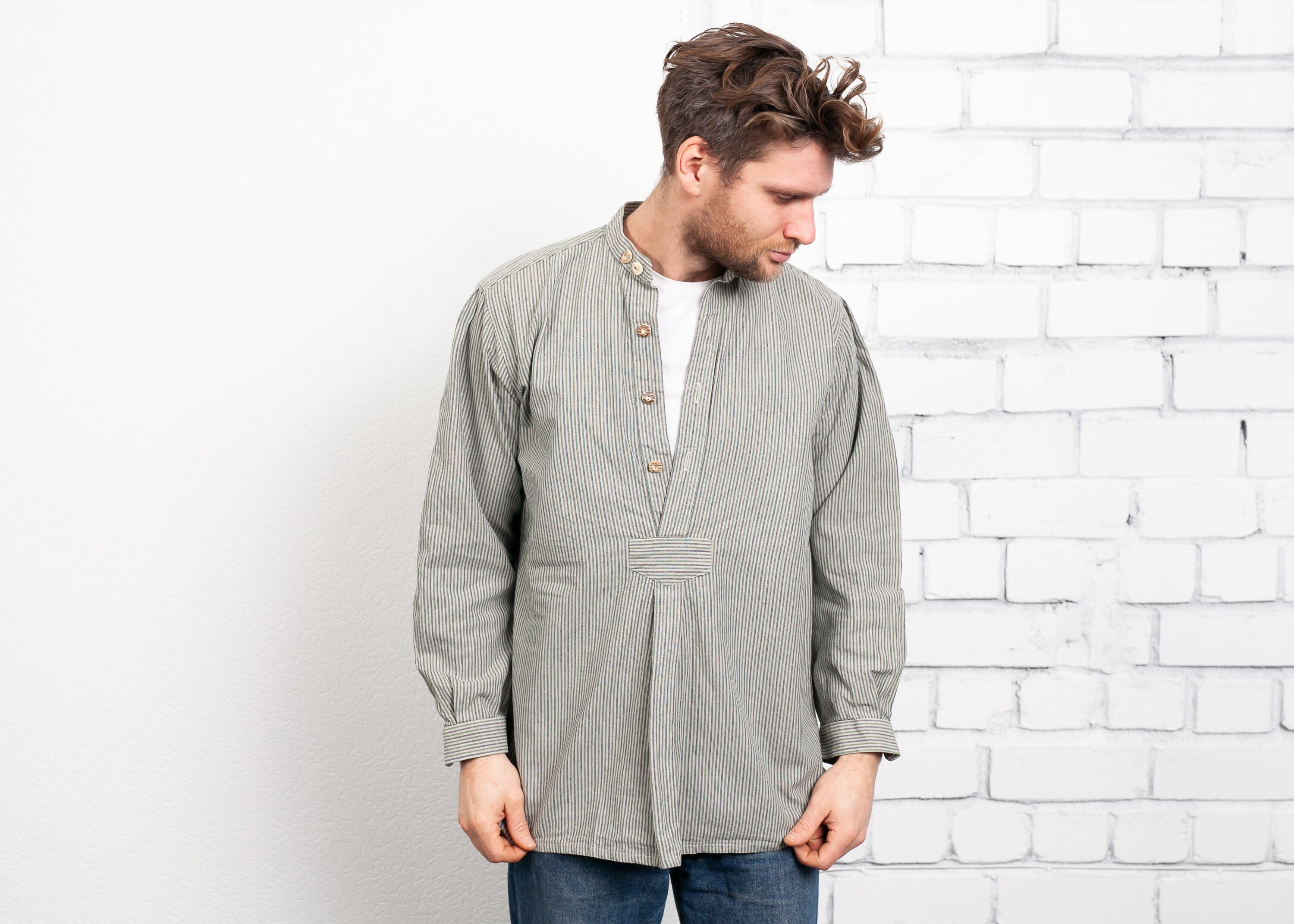 90s band collar shirt