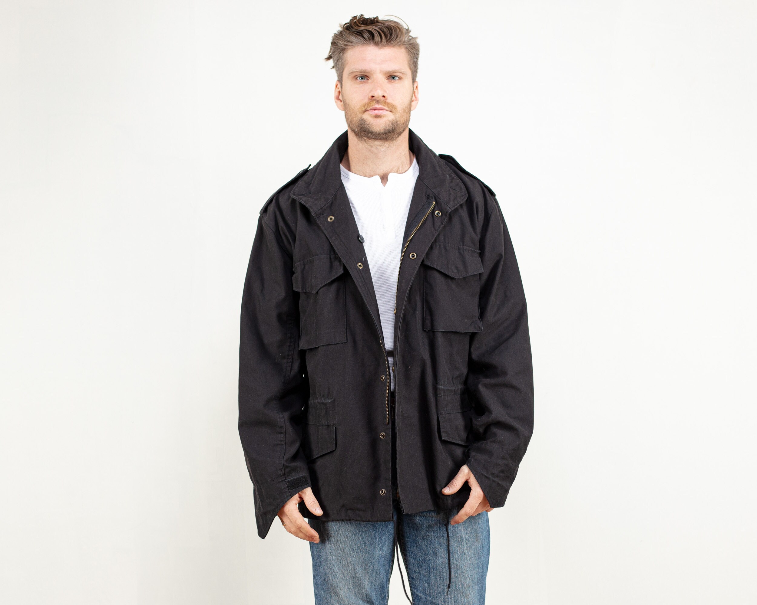 Black Military Parka Vintage Army Surplus Vintage 90s Cargo Jacket Jacket Boyfriend Gift Street Jacket Men Clothing Size Large L
