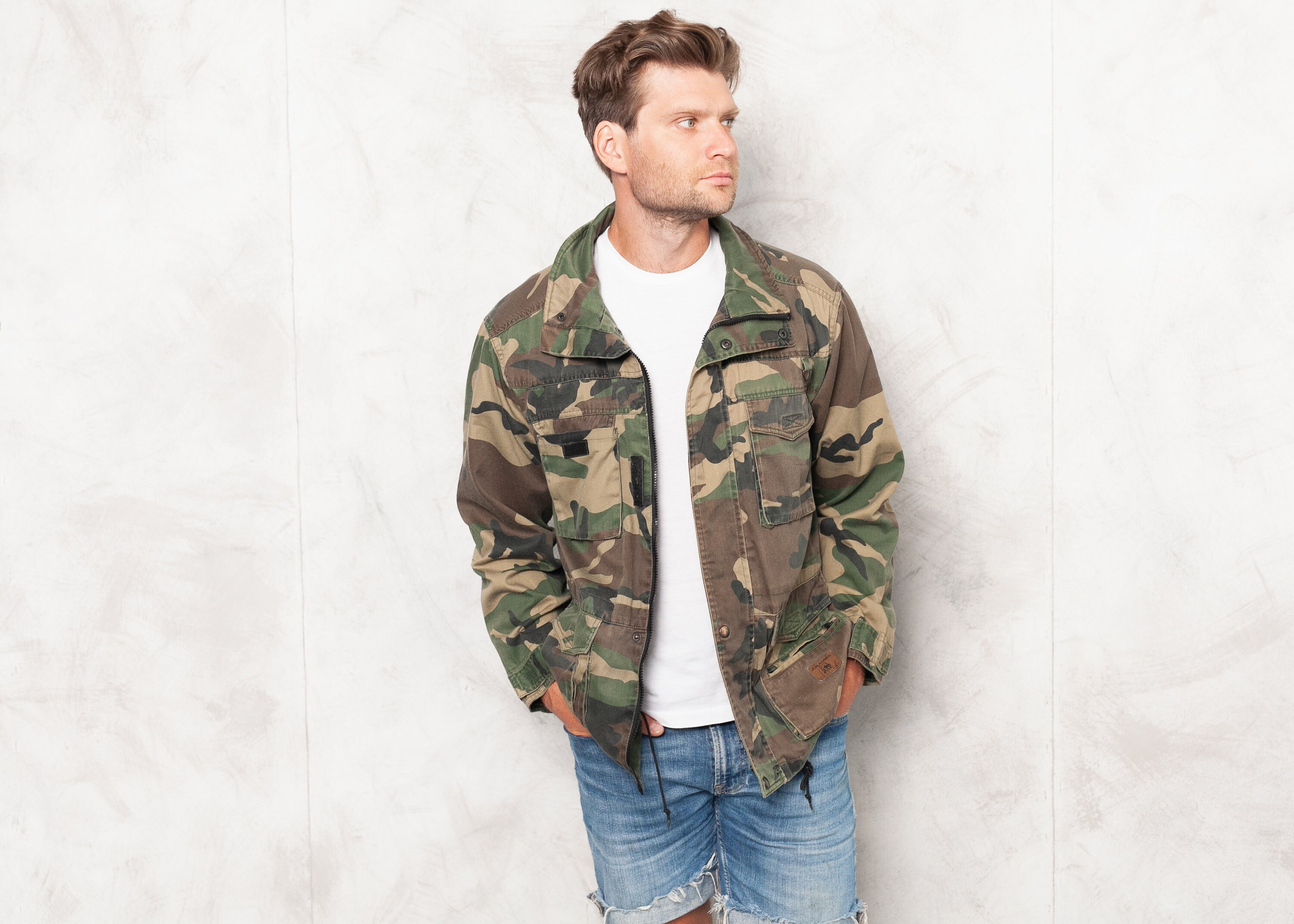 Vintage Military Style Jacket Men 90s Camouflage Jacket Army Style