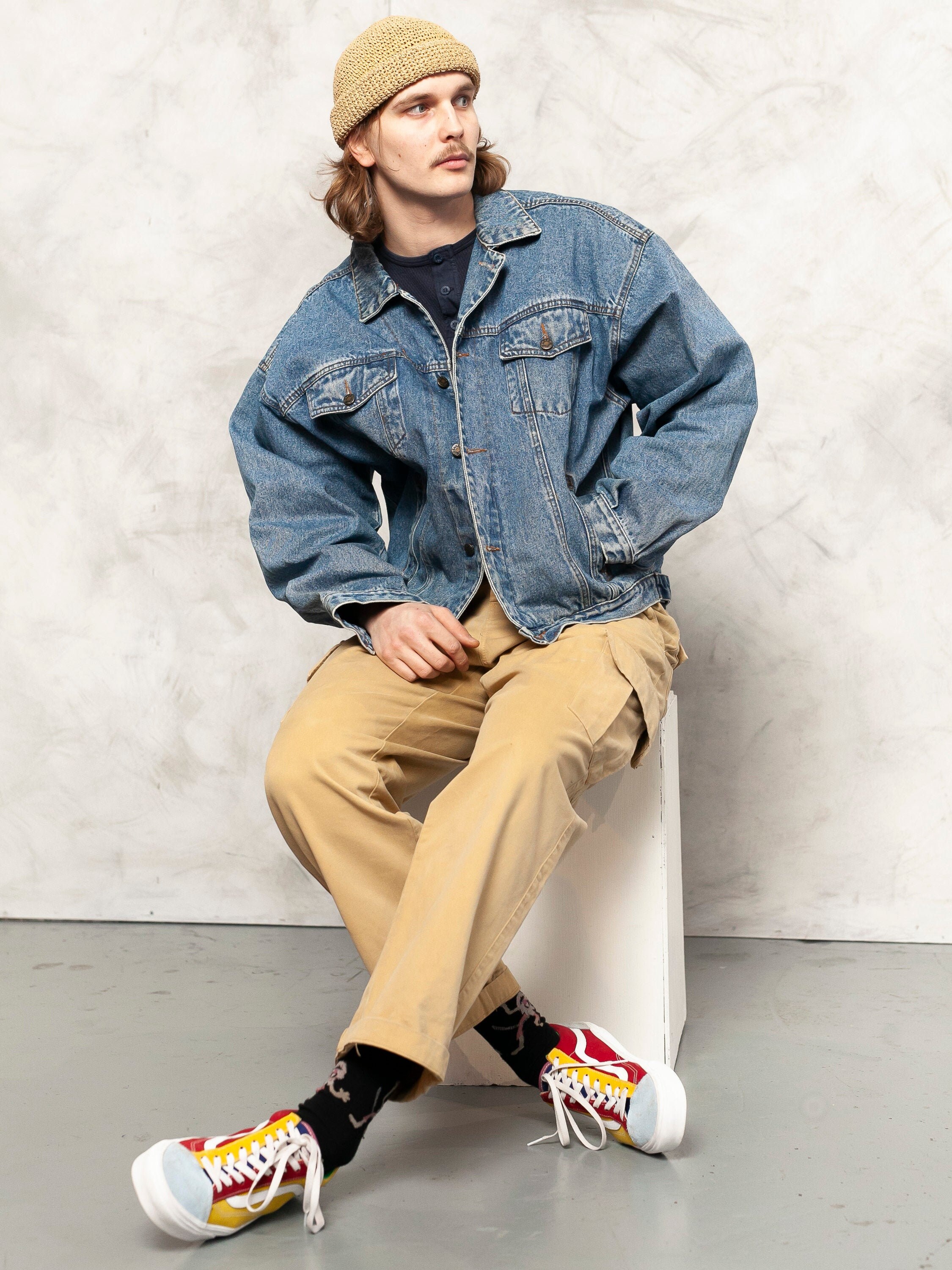 Denim Men Jacket vintage 80s jean jacket grunge trucker jacket | Etsy