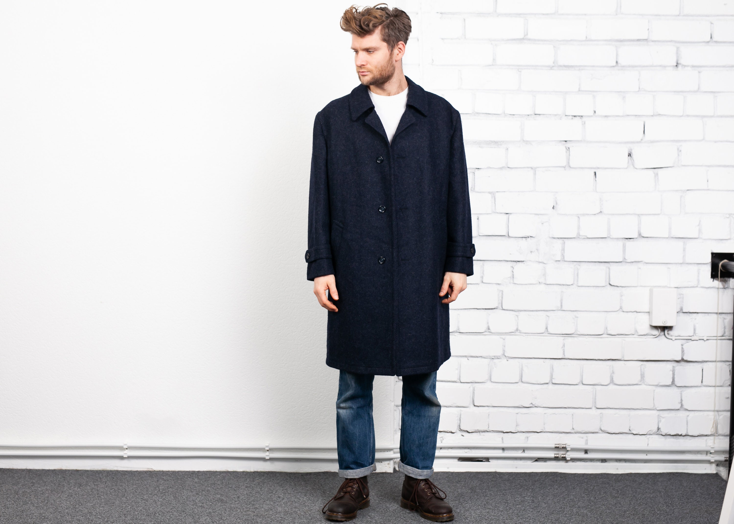 Pure New Wool Winter Coat . Vintage 80s Wool Overcoat Blue Grey ...