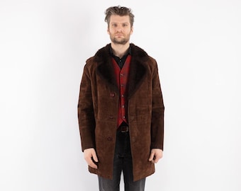 Abrigo vintage de ante y borrego de los años 70, estilo western, talla M/L para hombre.