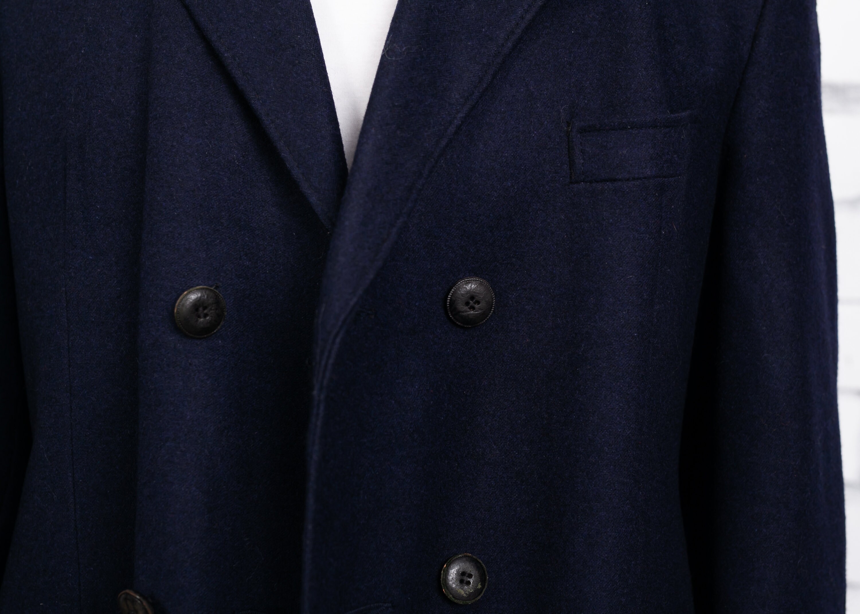Navy Blue Wool Coat . Vintage 70s Top Coat Wool Winter Double Breasted