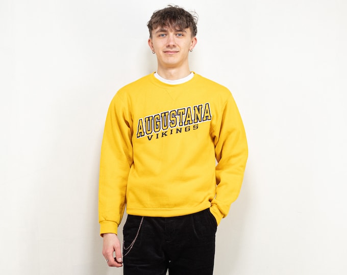 Vintage College Sweatshirt 90's yellow embroidered sweatshirt vintage custom sweater collage university sweatshirt streetwear size small S