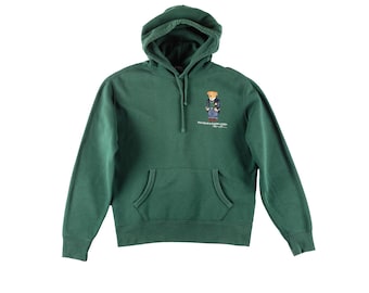 Felpa con cappuccio vintage Ralph Lauren Polo Bear, verde, taglia M, stile preppy streetwear, pullover RL Bear anni 2000, classico.