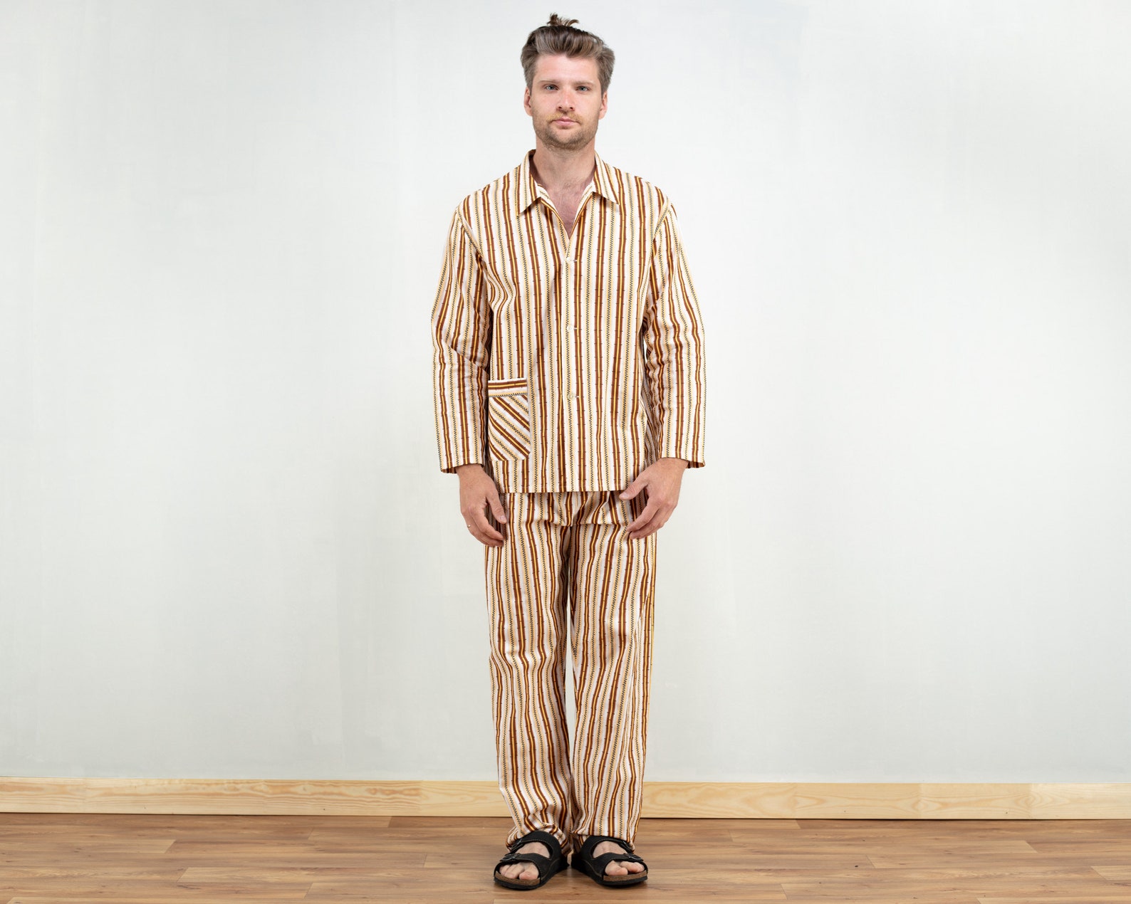 Men Pyjamas Set Brown Vintage 90s Night Gown Retro Pajamas Etsy