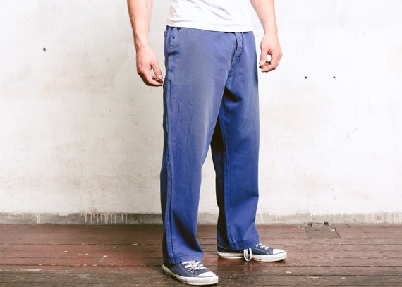 90s Men Chore Pants . Blue 1990s Work 