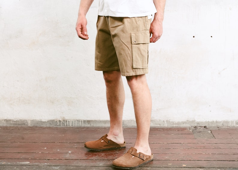 size Large L Vintage Canvas Cargo Shorts Men Summer Shorts Men/'s Casual Shorts Brown Hiking Shorts Scout Shorts Safari Shorts