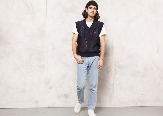 Preppy Wool Vest Mens Vintage 80s Wool Knit Vest M