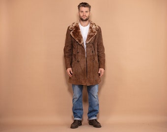 70's Men Shearling Coat, Size Medium M Vintage Sheepskin Overcoat, Warm Winter Outerwear, Western Style Coat, Vintage Coat, BetaMenswear