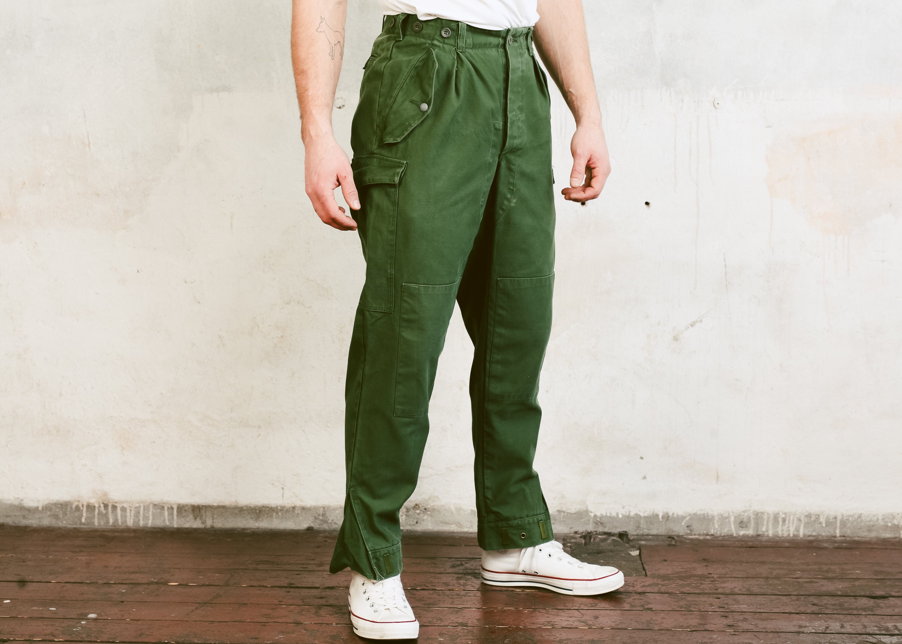 Military Surplus Trousers . Vintage Army Pants Men's Khaki Green Thick