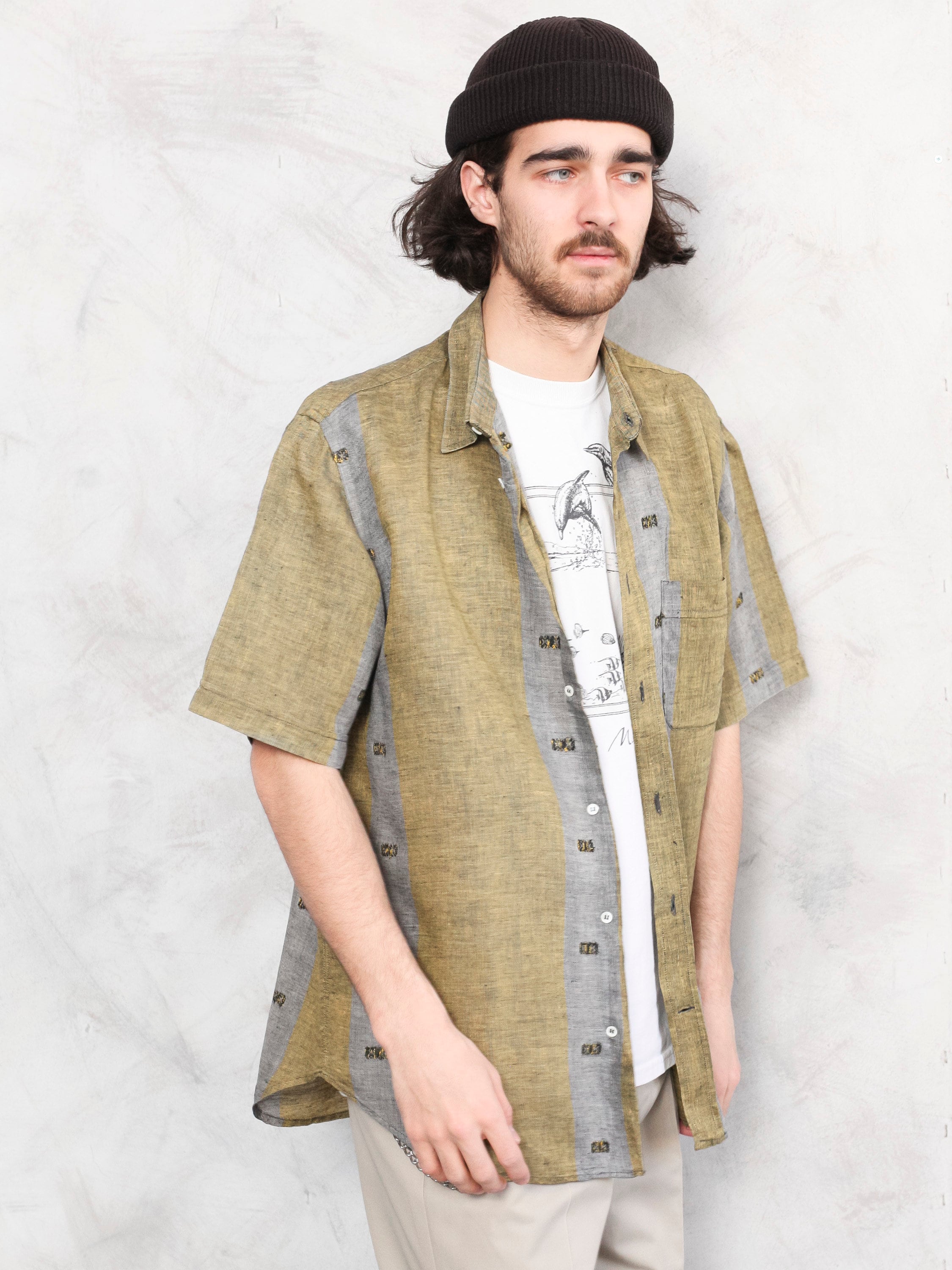 Boho Linen Shirt vintage 90s artist hippie summer shirt button up shirt ...