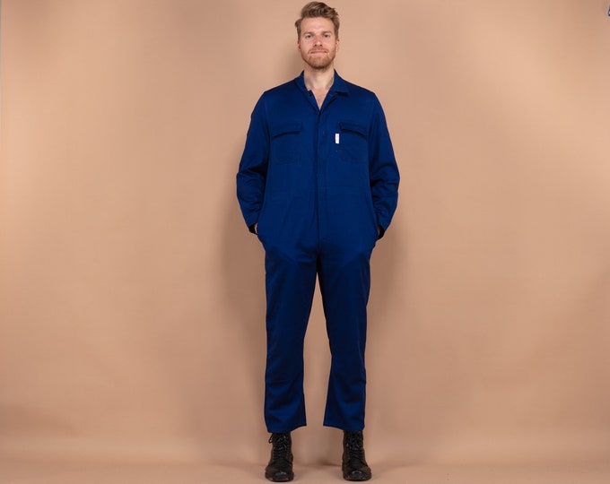 Workers Coverall Men, Medium Size Jumpsuit Blue, Retro Overalls, Men's Jumpsuit, Old-Fashioned Mechanic Overall, Classic Timeless Jumpsuit